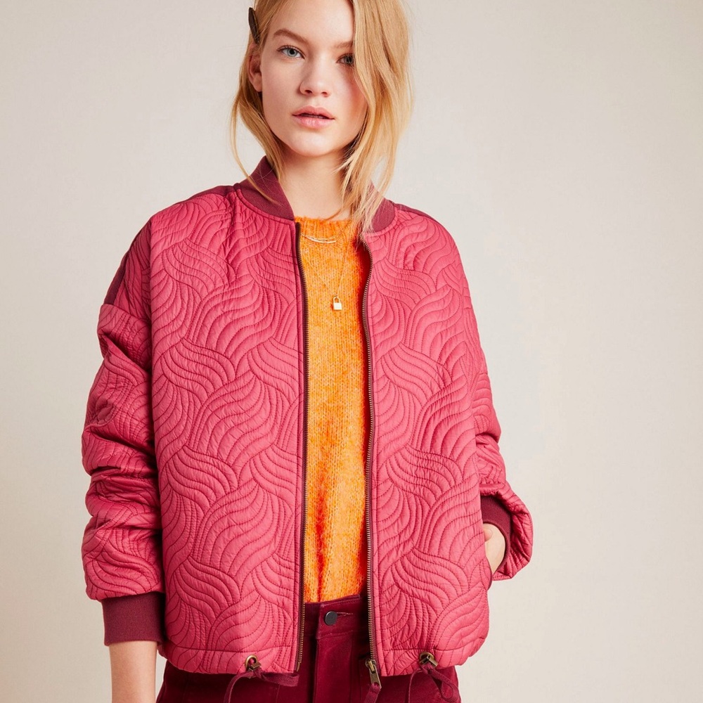 Anthropologie Vicenta Quilted Bomber Jacket Rose